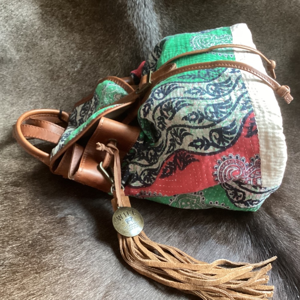 WILL Leather Goods Multi Colored Leather Cross Slouch Gather Drawstring Backpack - Picture 5 of 12